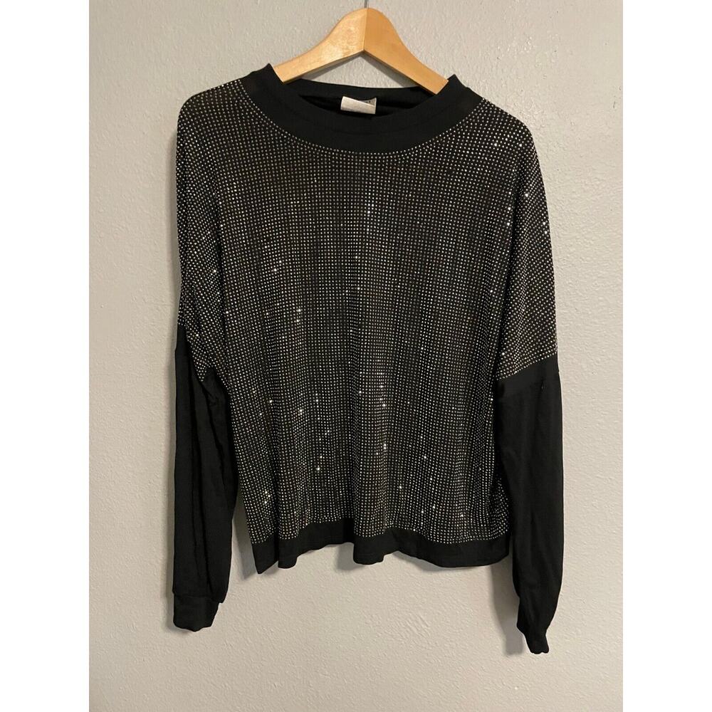Vocal USA Women Top Medium Black Rhinestone Stretch Long Sleeve Rave Mob Wife